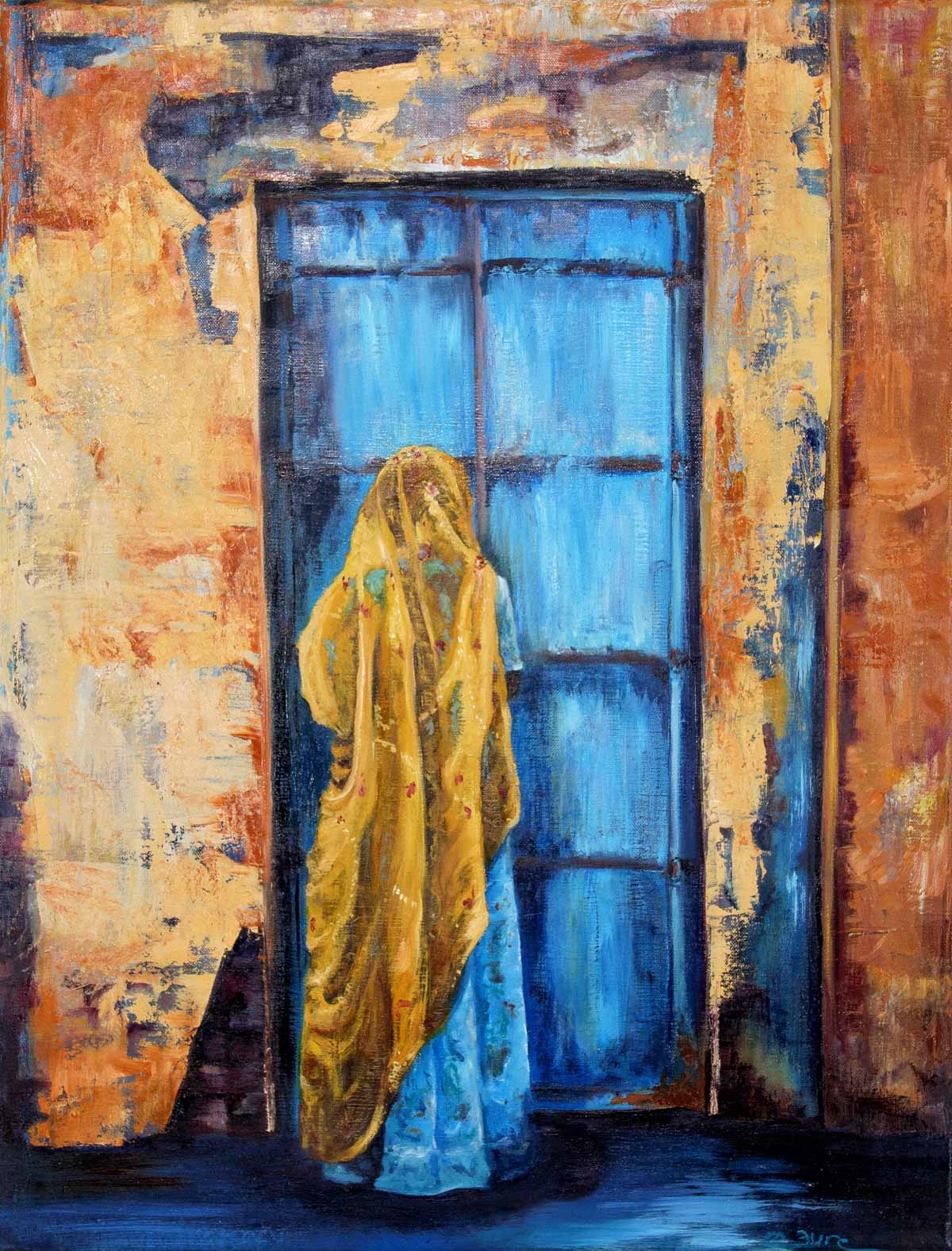 Peinture à l'huile sur toile de lin d'Isa Faure, scène de la vie africaine -04