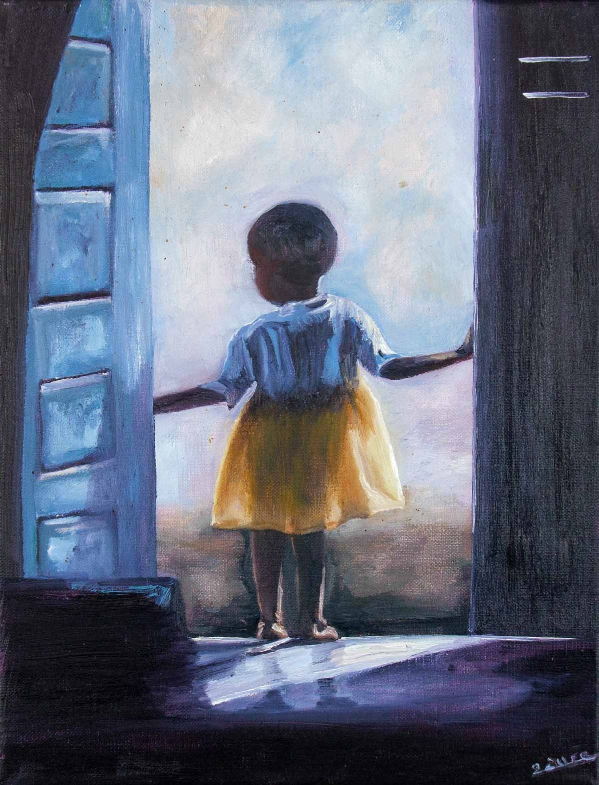Peinture à l'huile sur toile de lin d'Isa Faure, scène de la vie africaine -06