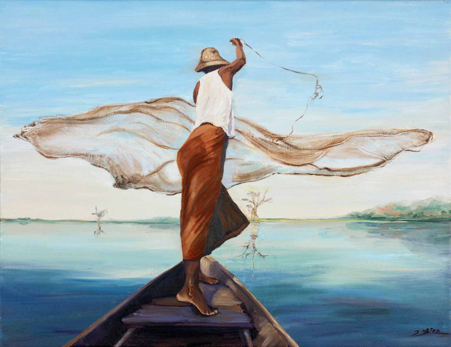 Peinture à l'huile sur toile de lin d'Isa Faure, scène de la vie africaine -07