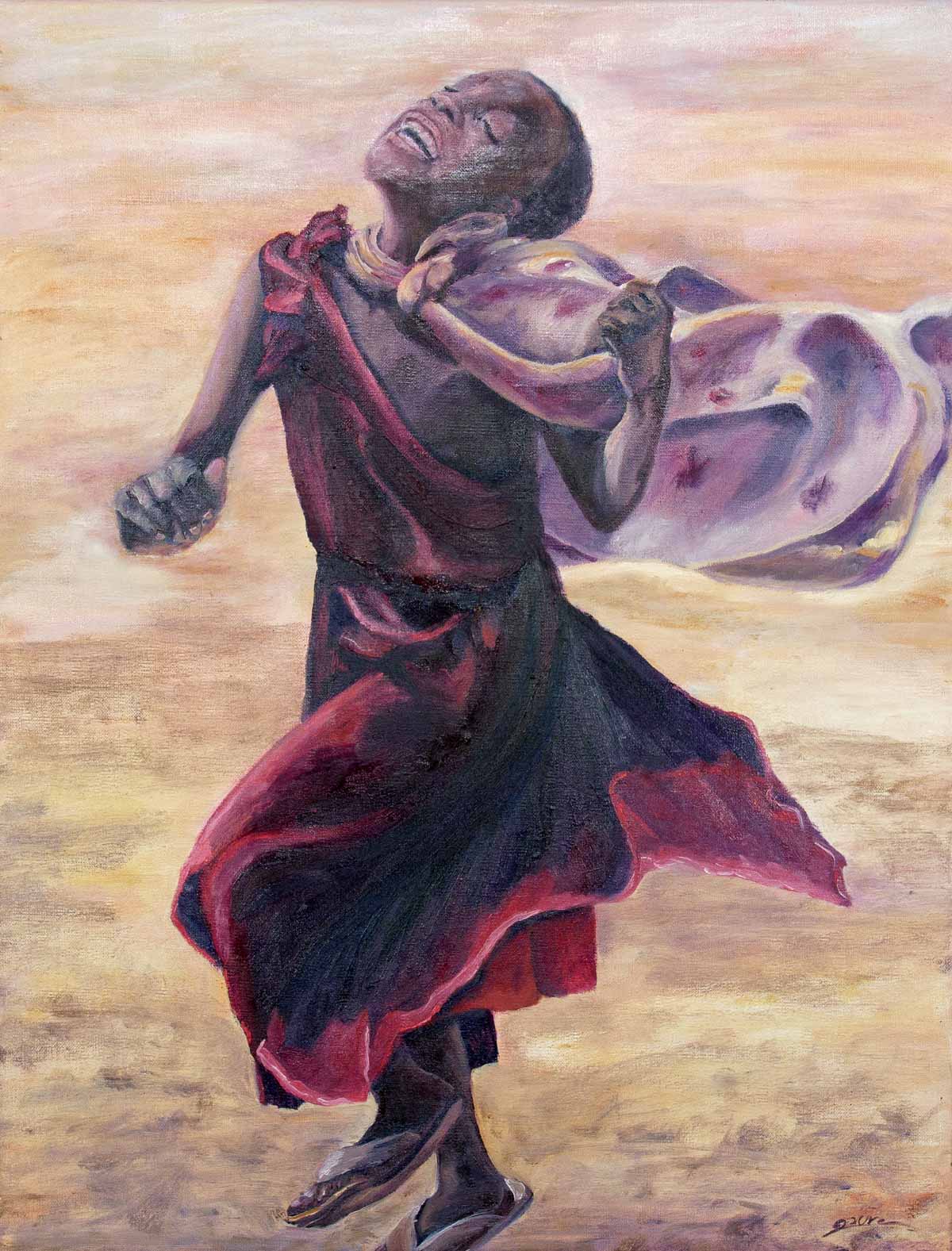 Peinture à l'huile sur toile de lin d'Isa Faure, scène de la vie africaine -10