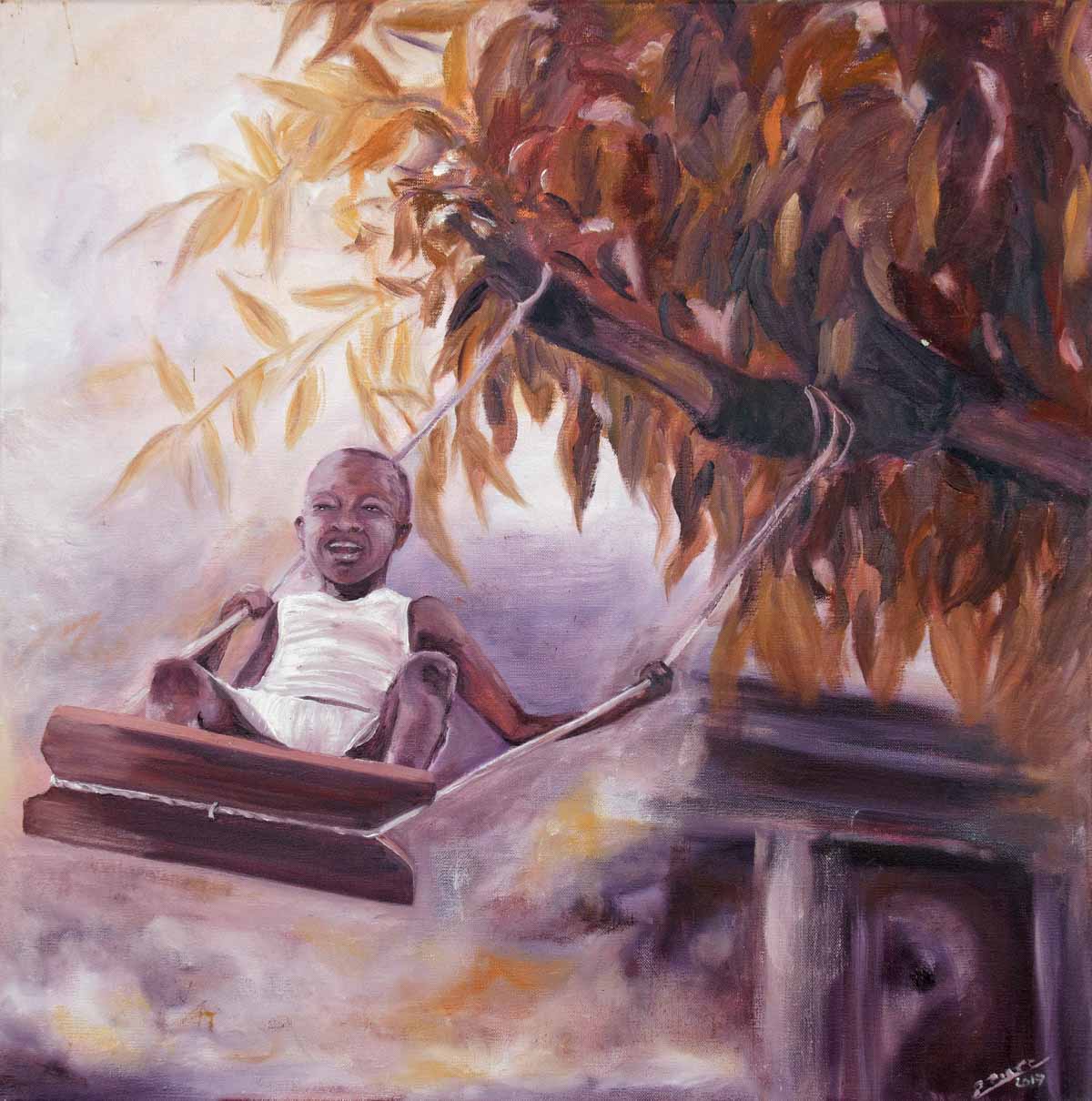 Peinture à l'huile sur toile de lin d'Isa Faure, scène de la vie africaine -13