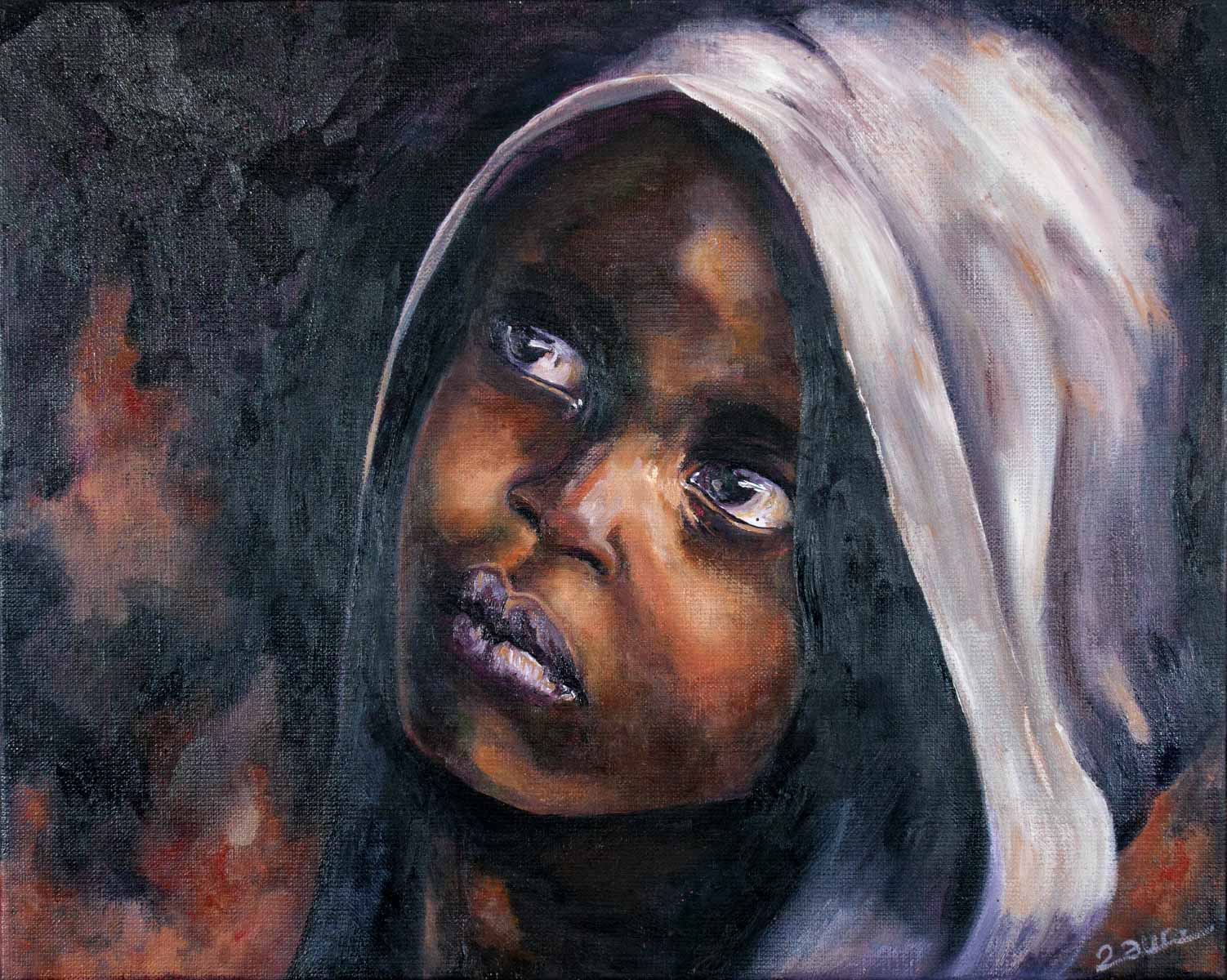 Peinture à l'huile sur toile de lin d'Isa Faure, scène de la vie africaine -14