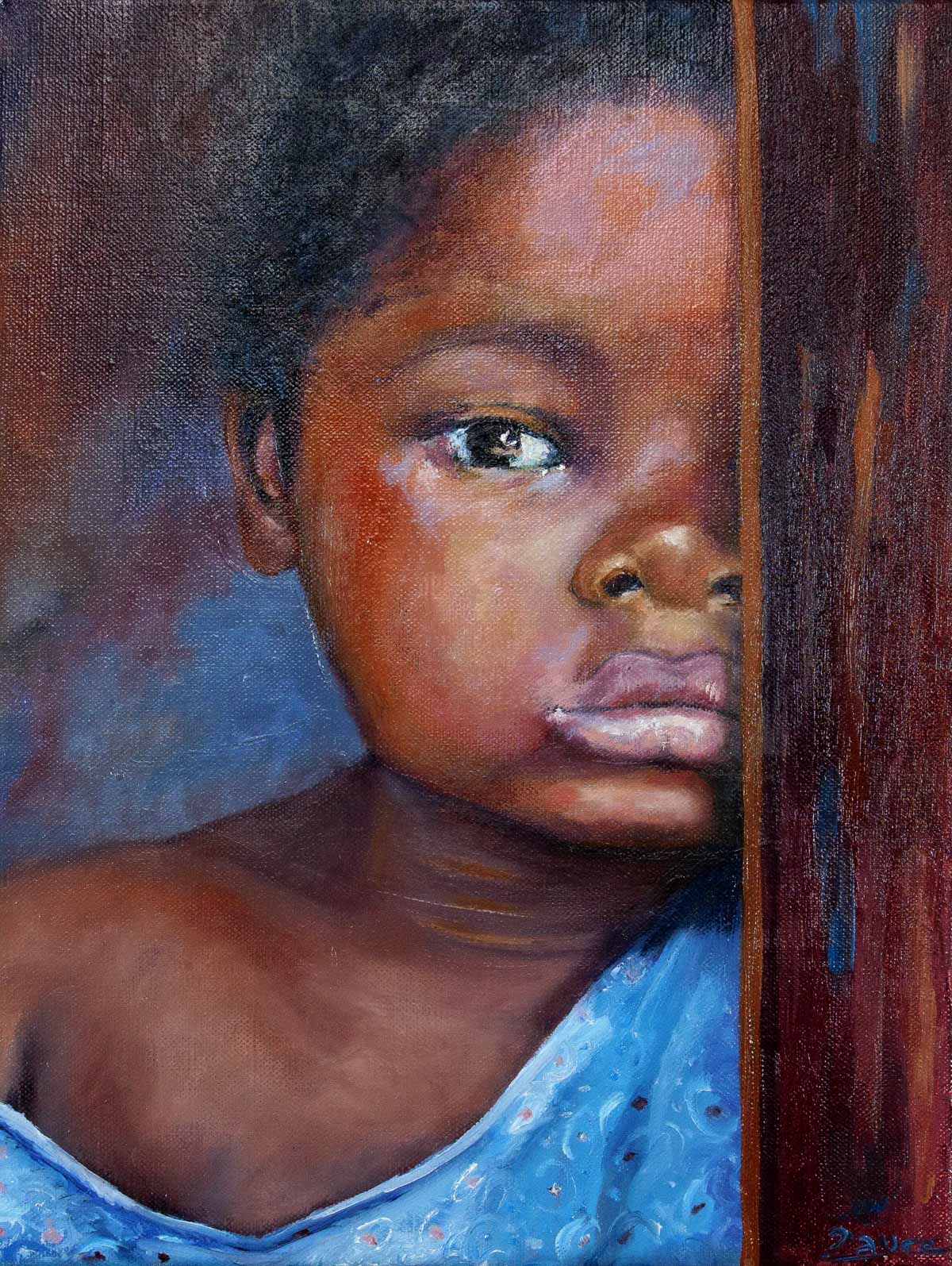 Peinture à l'huile sur toile de lin d'Isa Faure, scène de la vie africaine -16