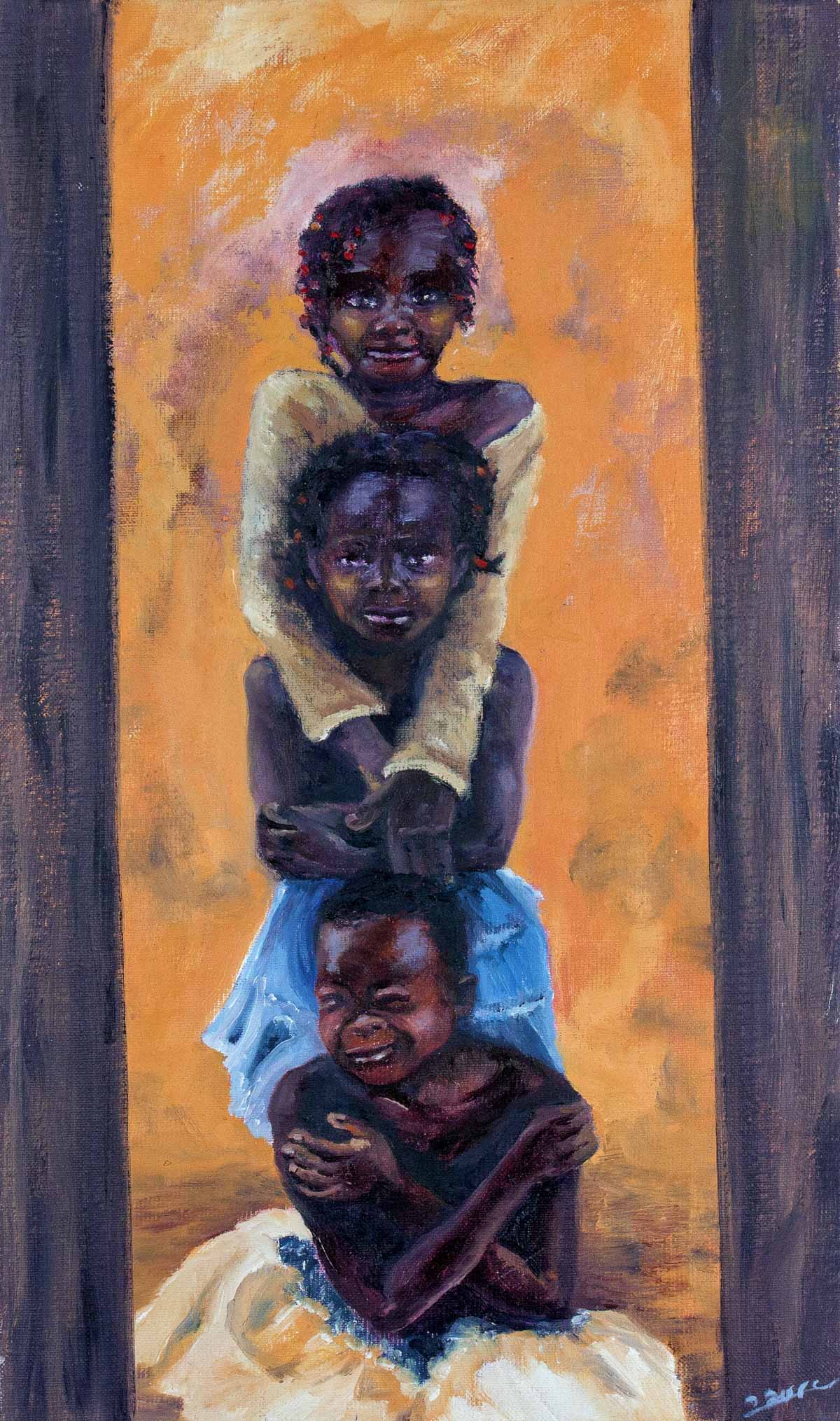 Peinture à l'huile sur toile de lin d'Isa Faure, scène de la vie africaine -19