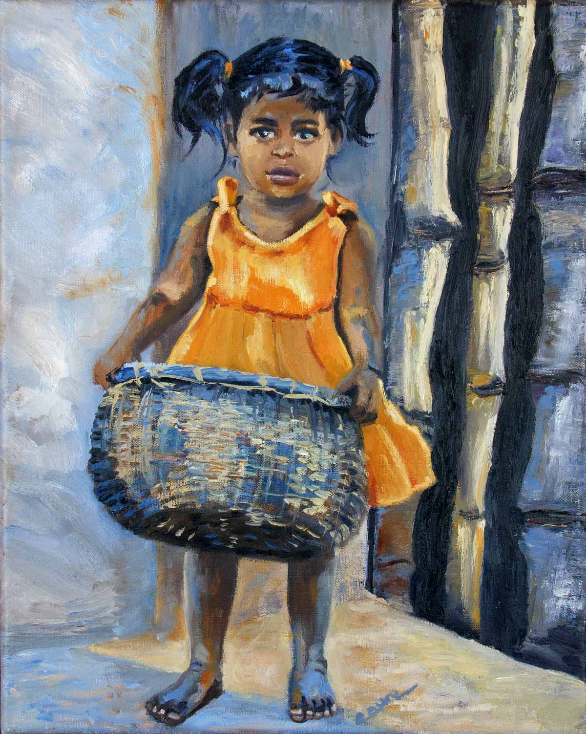 Peinture à l'huile sur toile de lin d'Isa Faure, scène de la vie africaine -20