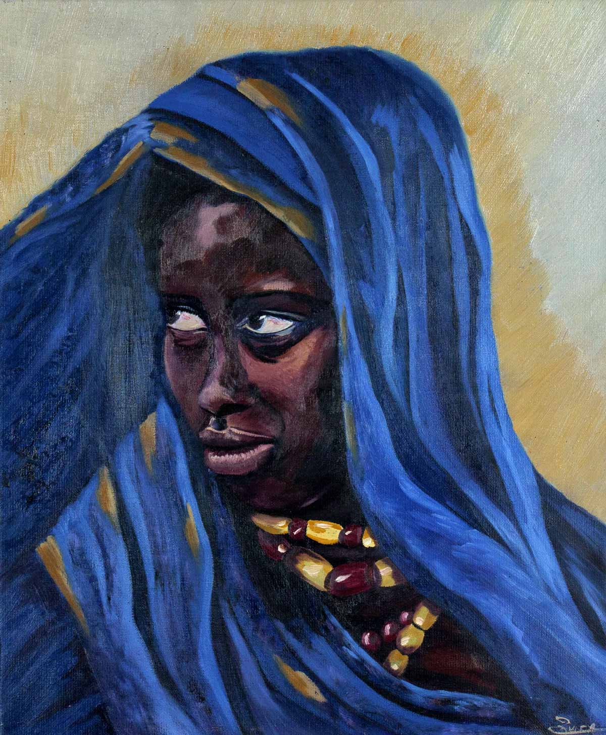 Peinture à l'huile sur toile de lin d'Isa Faure, scène de la vie africaine -23
