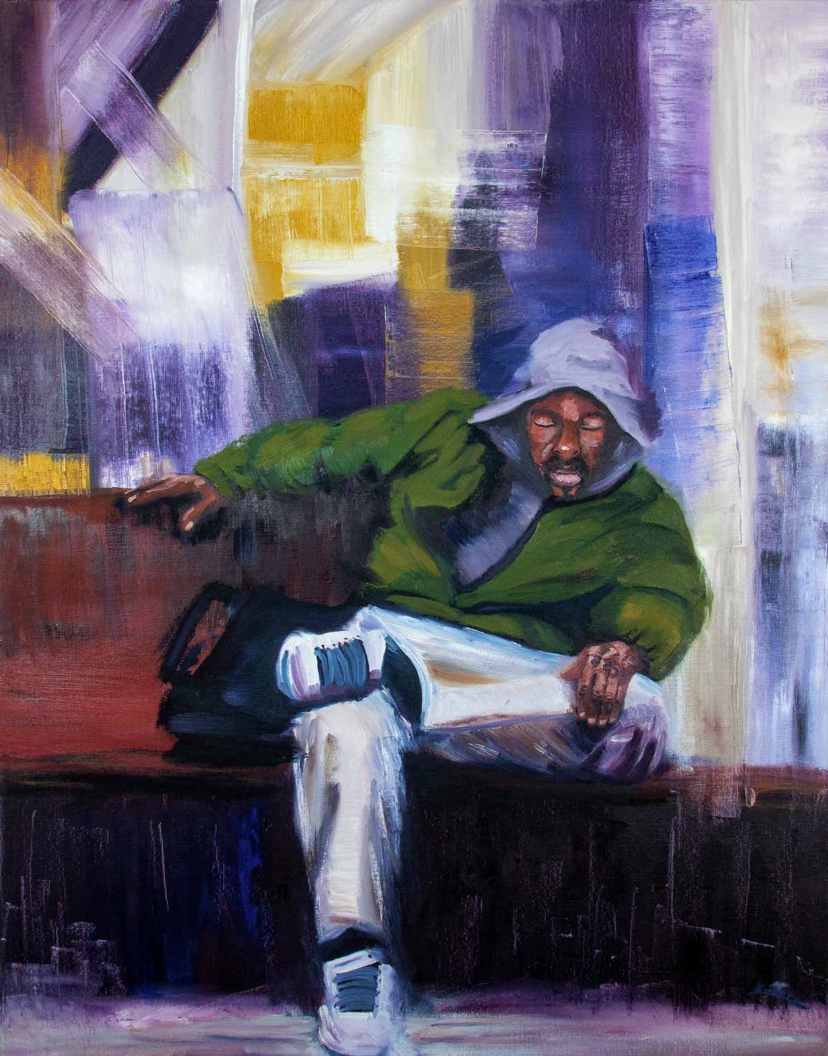 Peinture à l'huile sur toile de lin d'Isa Faure, scène de la vie africaine -25