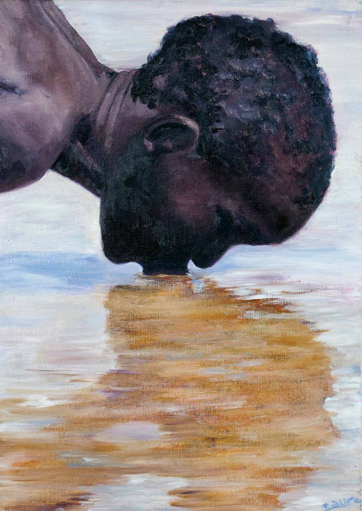 Peinture à l'huile sur toile de lin d'Isa Faure, scène de la vie africaine -26