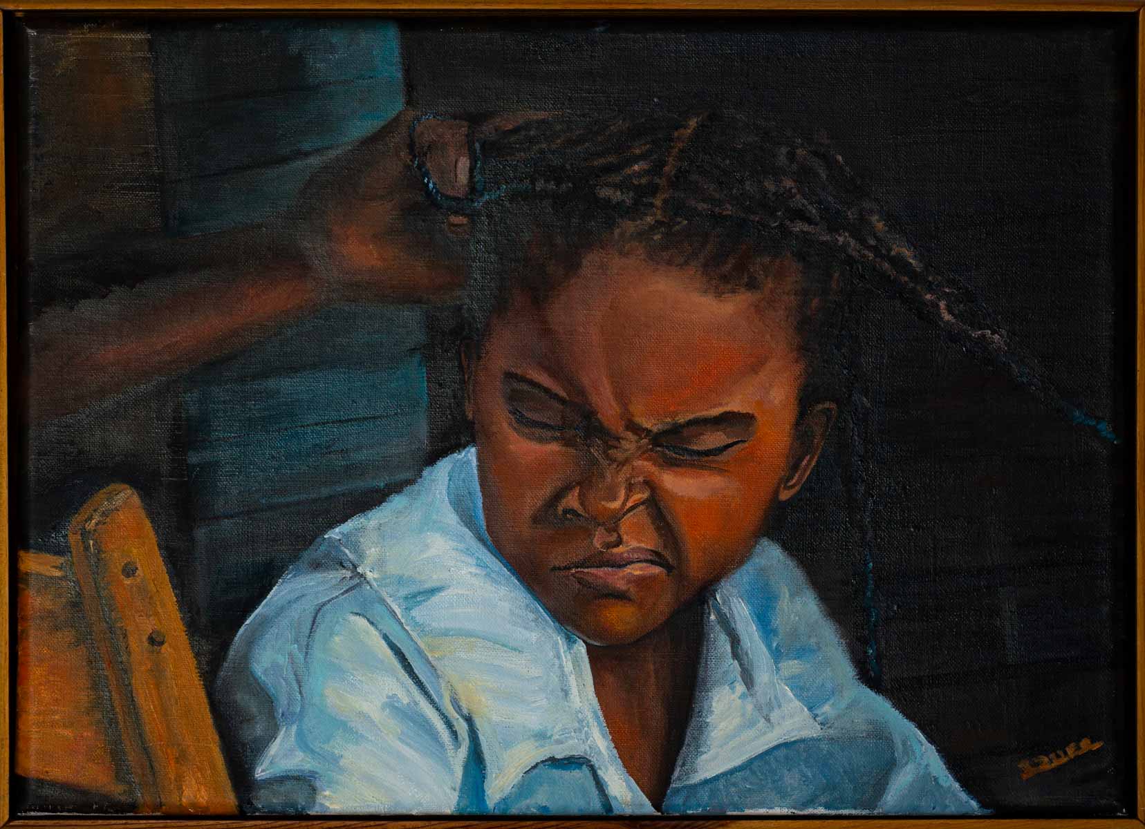 Peinture à l'huile sur toile de lin d'Isa Faure, scène de la vie africaine -31