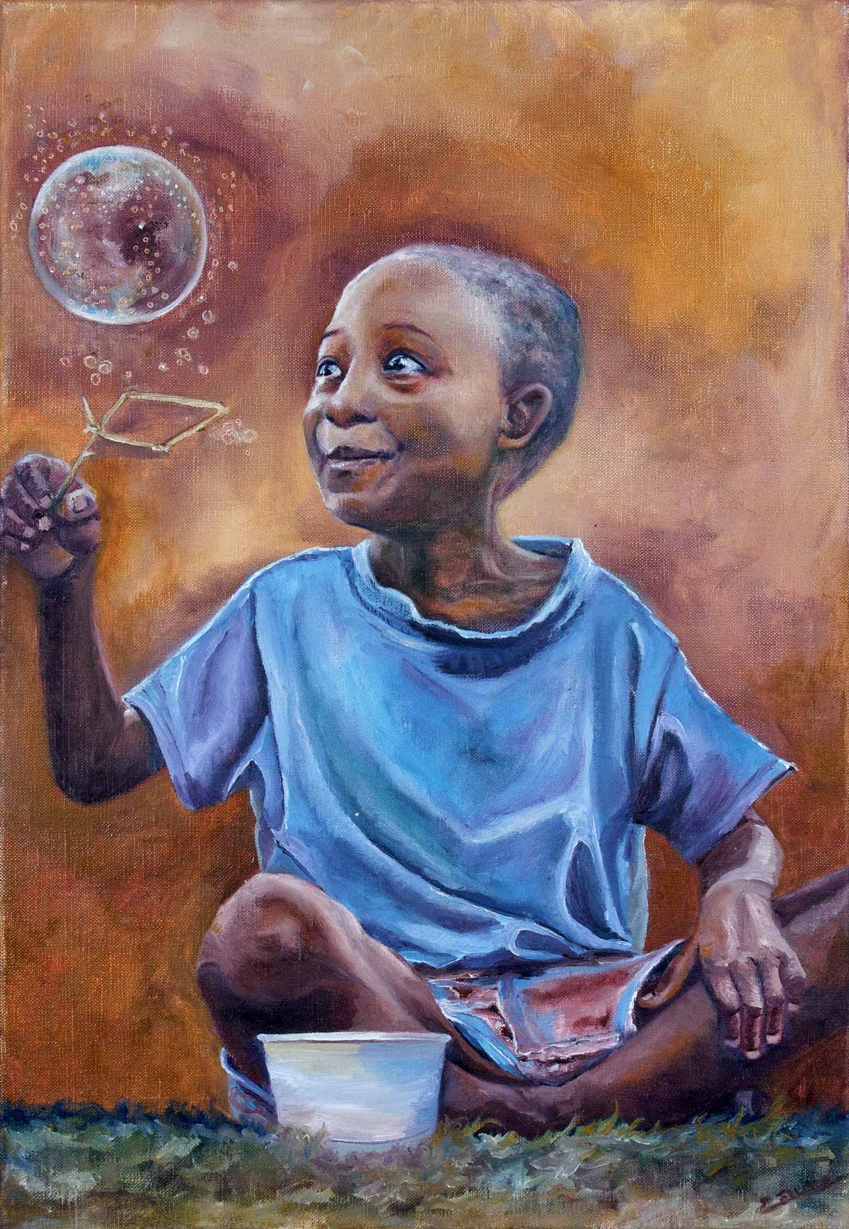 Peinture à l'huile sur toile de lin d'Isa Faure, scène de la vie africaine -51