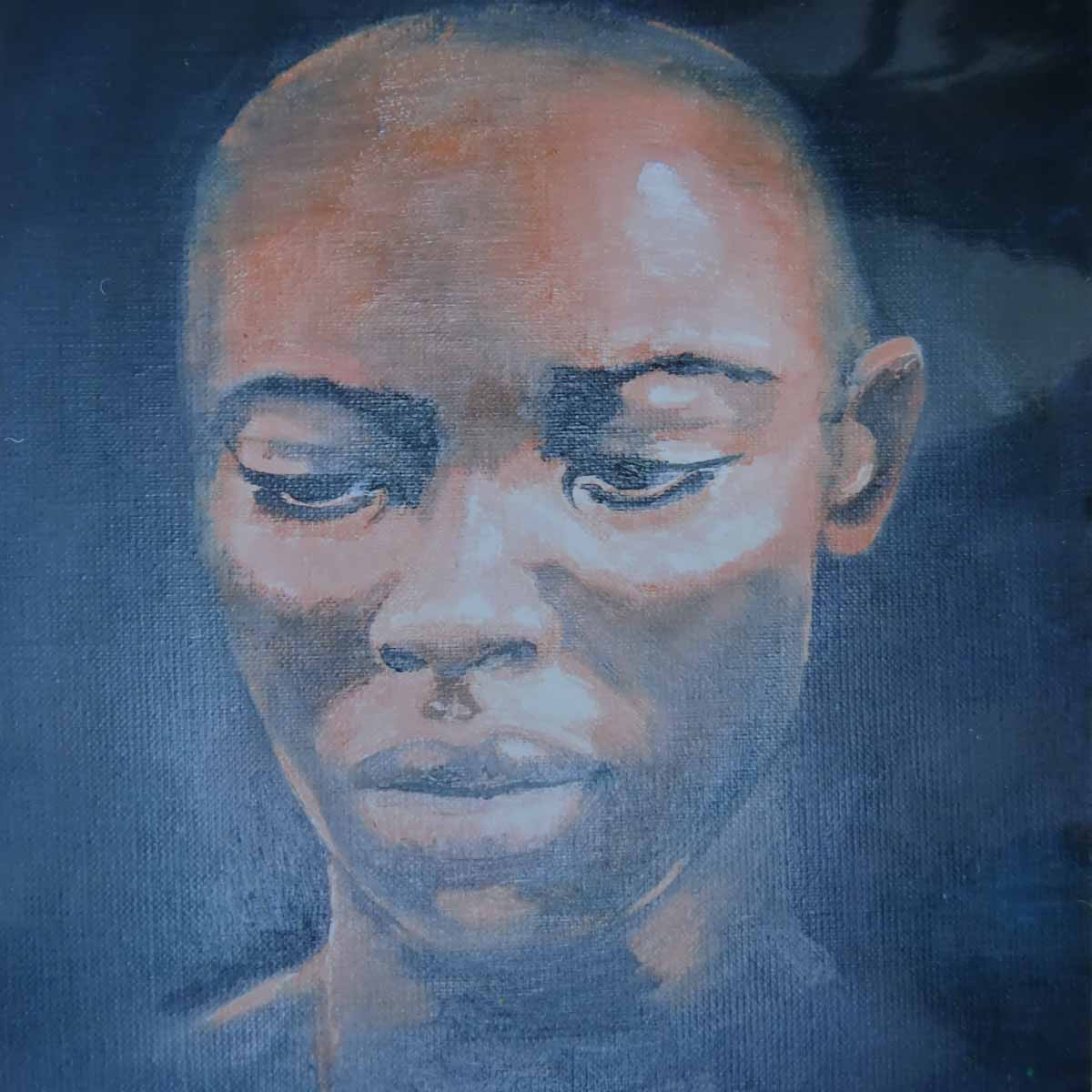Peinture à l'huile sur toile de lin d'Isa Faure, scène de la vie africaine -64