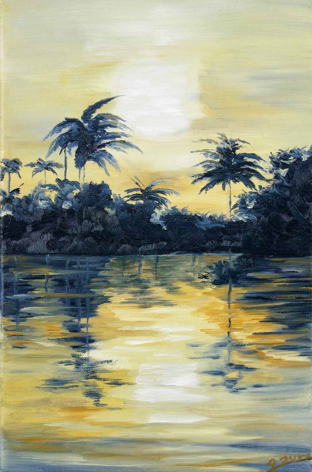 Peinture à l'huile sur toile de lin d'Isa Faure, scène de la vie africaine -65