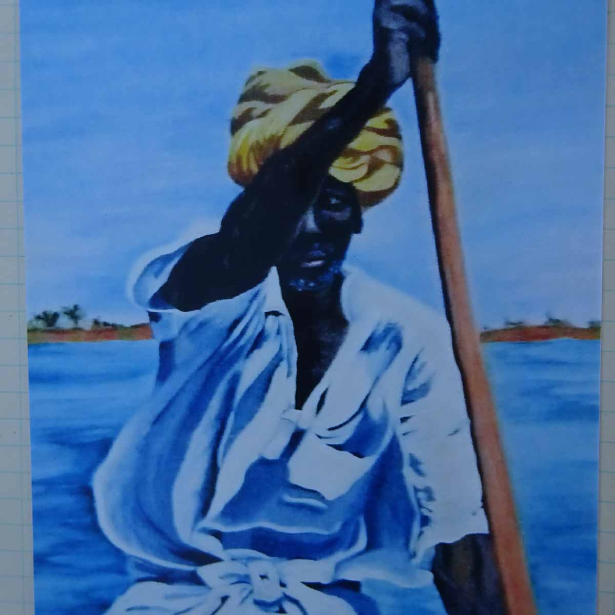 Peinture à l'huile sur toile de lin d'Isa Faure, scène de la vie africaine -68