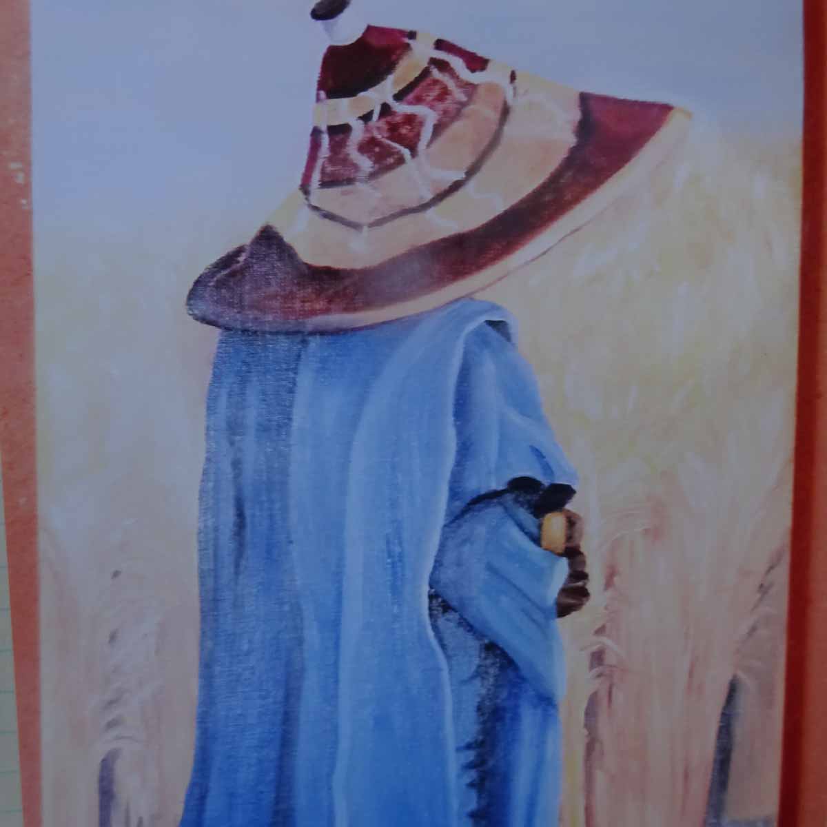 Peinture à l'huile sur toile de lin d'Isa Faure, scène de la vie africaine -71