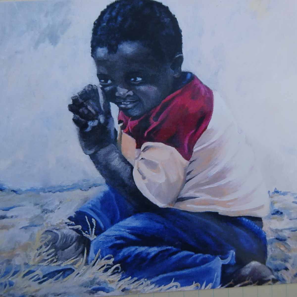 Peinture à l'huile sur toile de lin d'Isa Faure, scène de la vie africaine -72