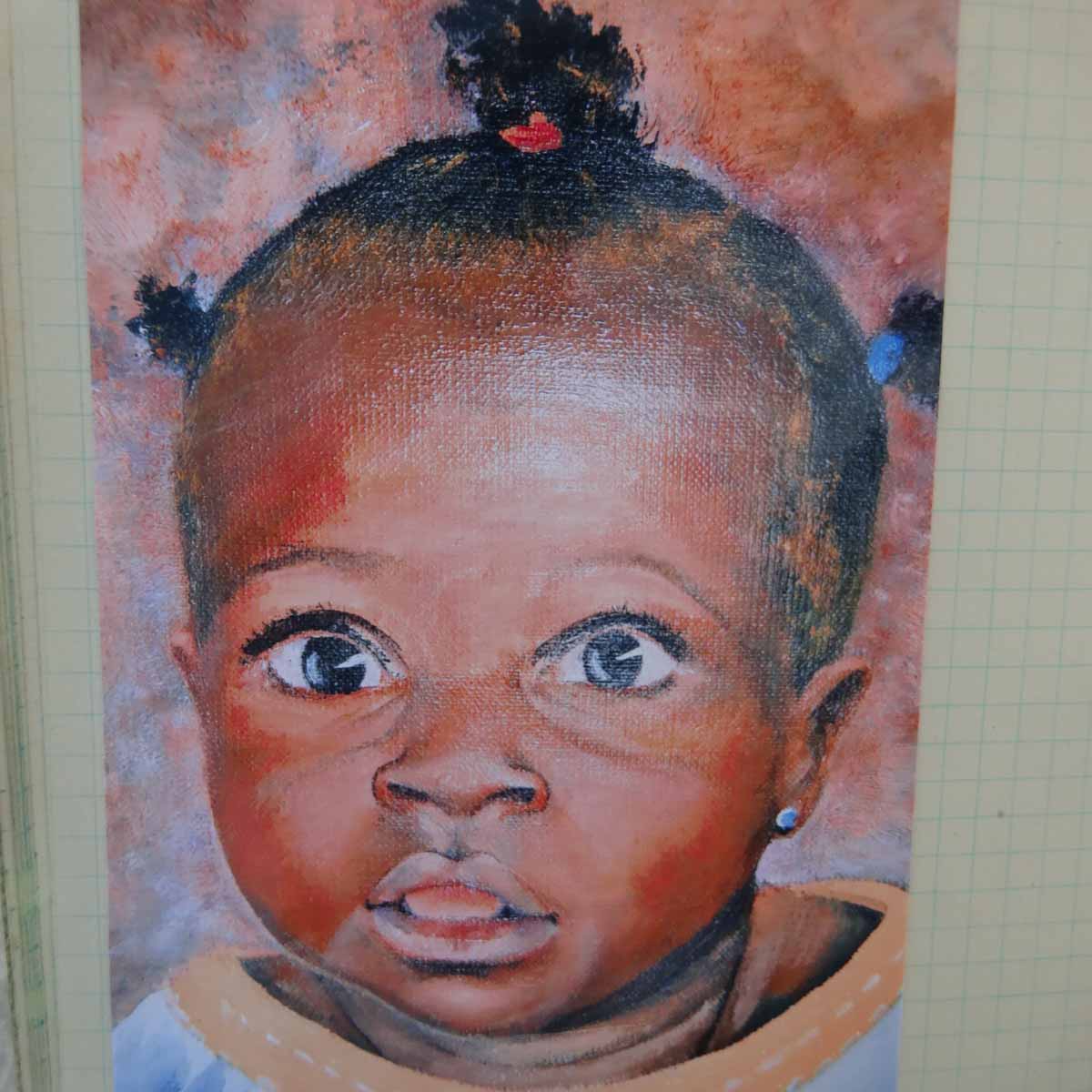Peinture à l'huile sur toile de lin d'Isa Faure, scène de la vie africaine -75