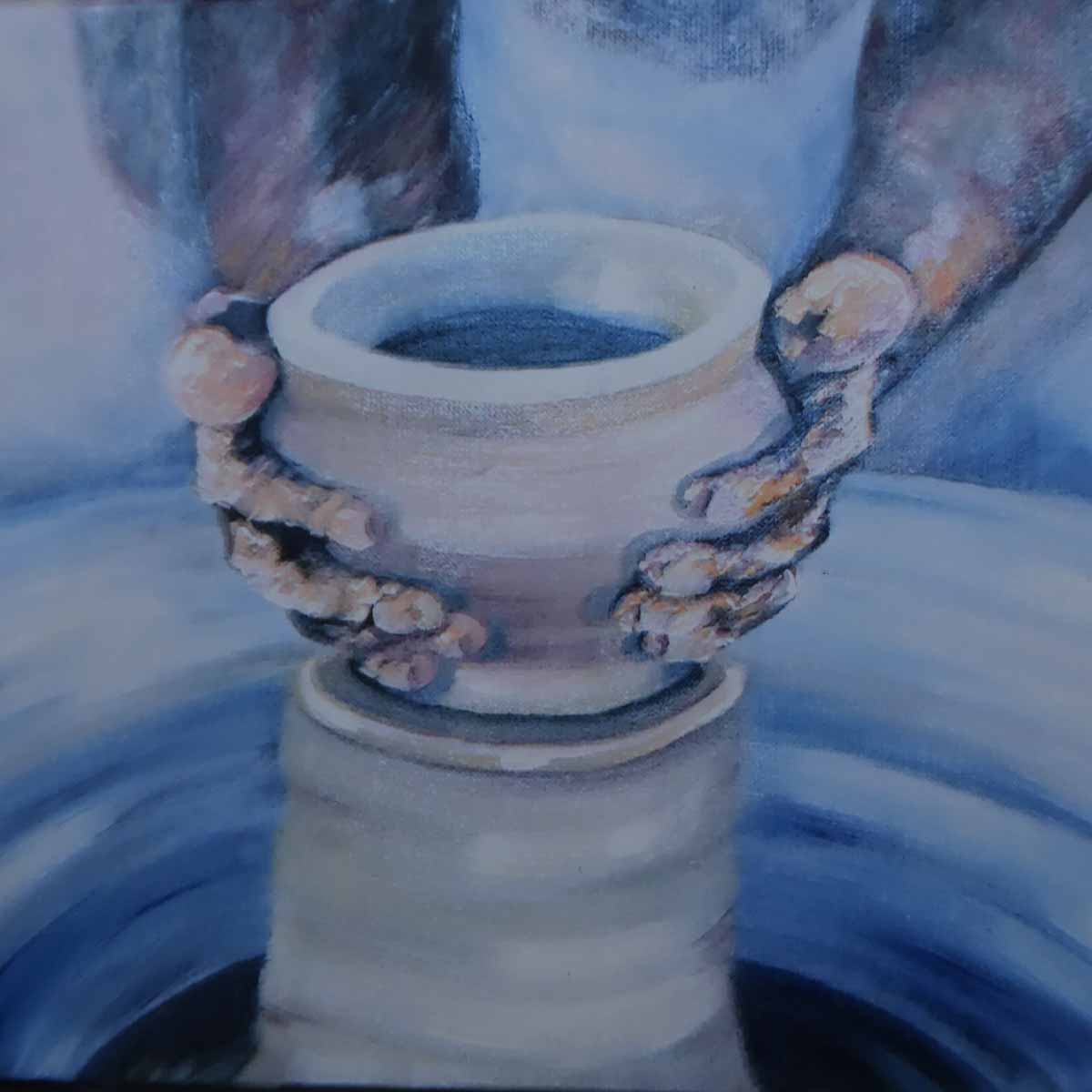 Peinture à l'huile sur toile de lin d'Isa Faure, scène de la vie africaine -76